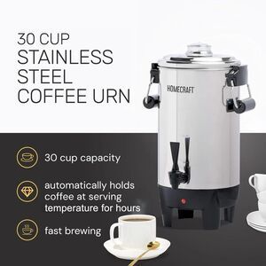 HomeCraft HCCU30SS 30-Cup Coffee Urn 1000W Stainless Steel Auto Keep Warm Server